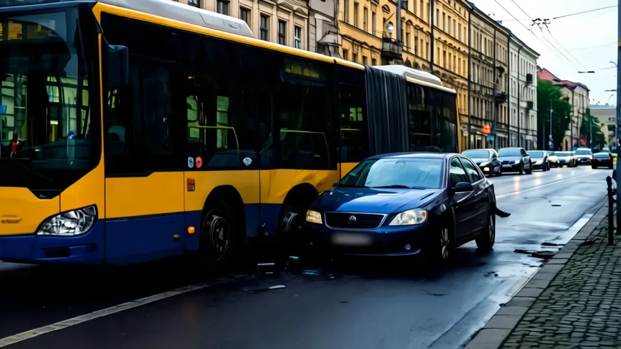 Kolizja autobusu MPK z samochodem na ulicy Bukowskiej