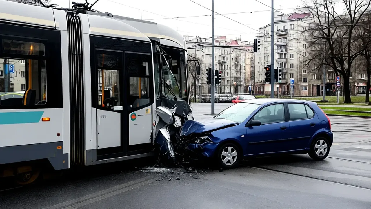 Kolizja tramwaju z autem osobowym na Wierzbięcicach